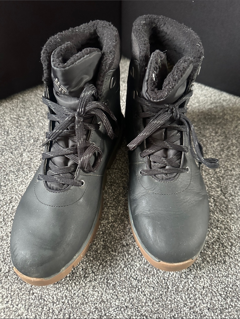 Columbia Black Lace-Up Waterproof Winter Boots with Brown Sole